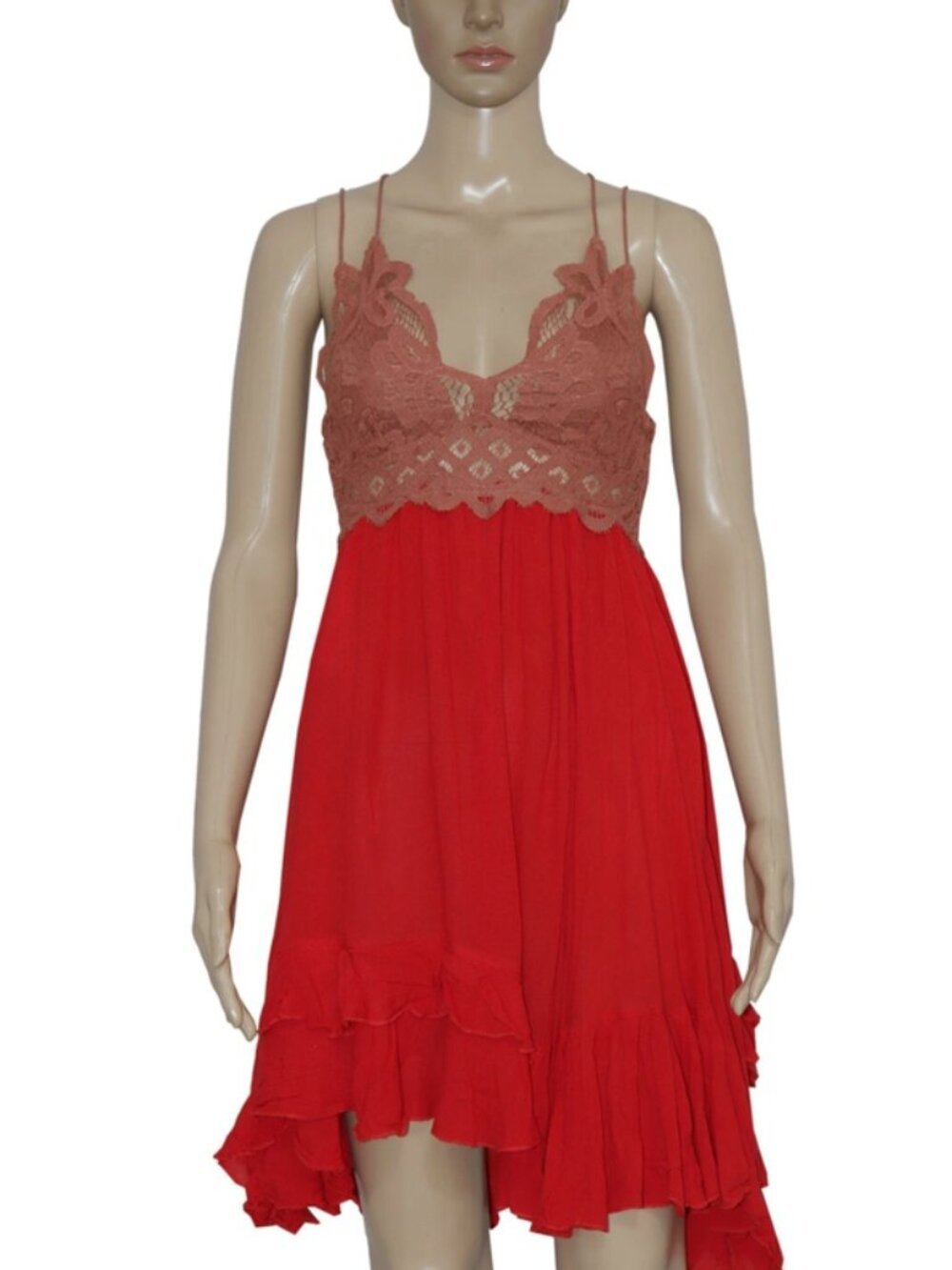Free People Fp One Adella Slip Mini Dress Red Lace Ruffle Summer S